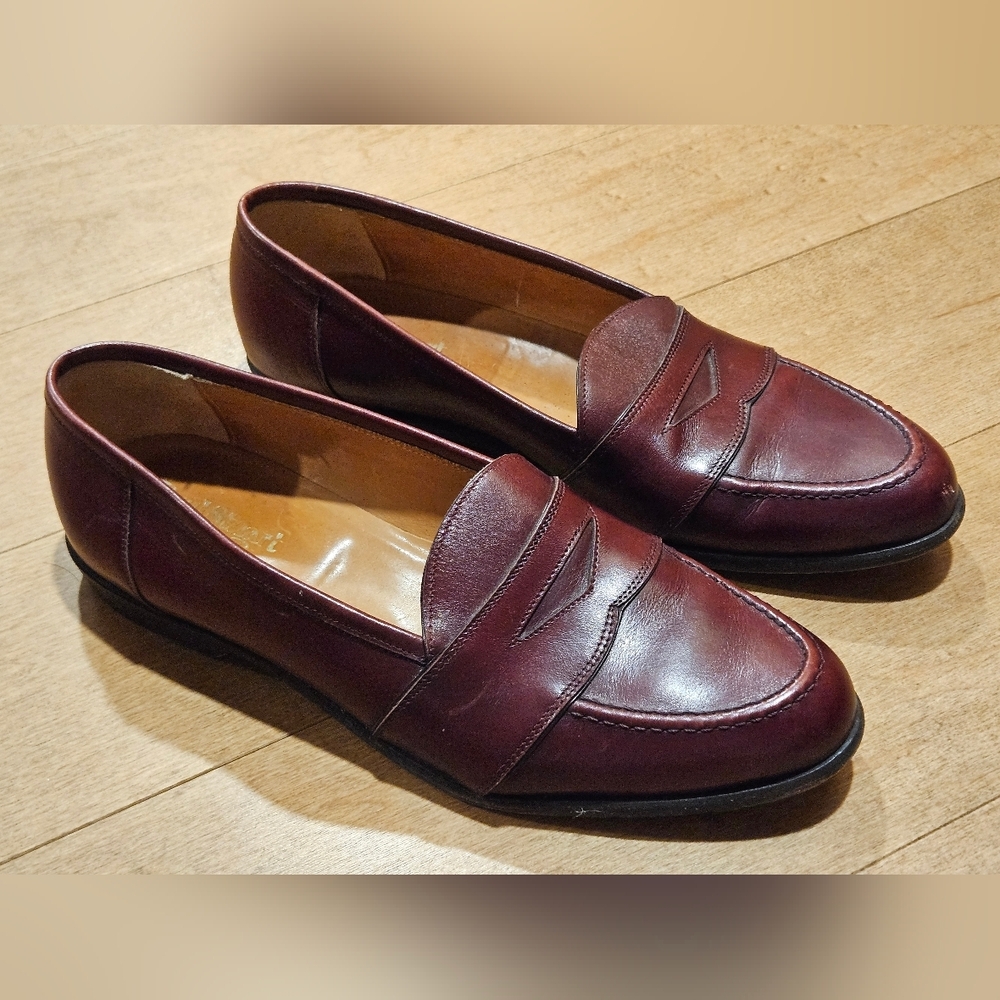 Paul Stuart Burgandy Leather Mens Penny Loafer Loafers Shoes Sz 10 Made In Italy